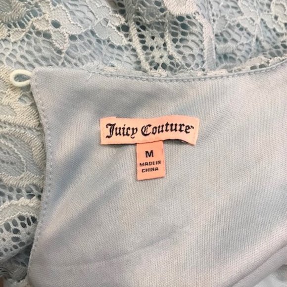 JUICY COUTURE Women Floral Shift Dress Baby Blue Lace M Short Sleeve Lined Y2K - Picture 6 of 9